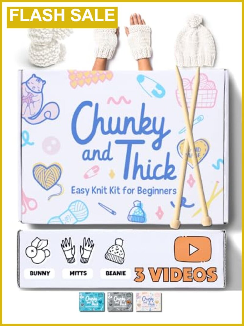 Beginner Knitting Kit Bamboo Needles Super Bulky Yarn Tutorials